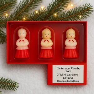 Vermont Country Store Mini Caroler Candles Set of 3 Christmas Choir 3" Red White